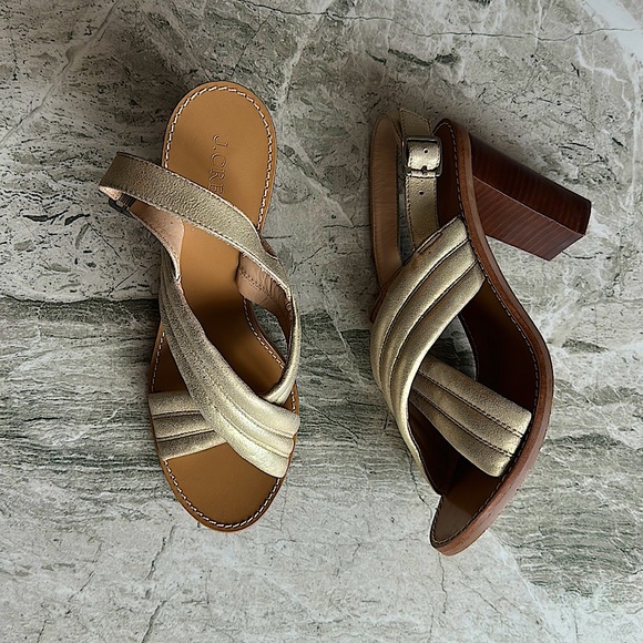 J Crew Metallic Marcie Leather Gold Sandals - Picture 2 of 5
